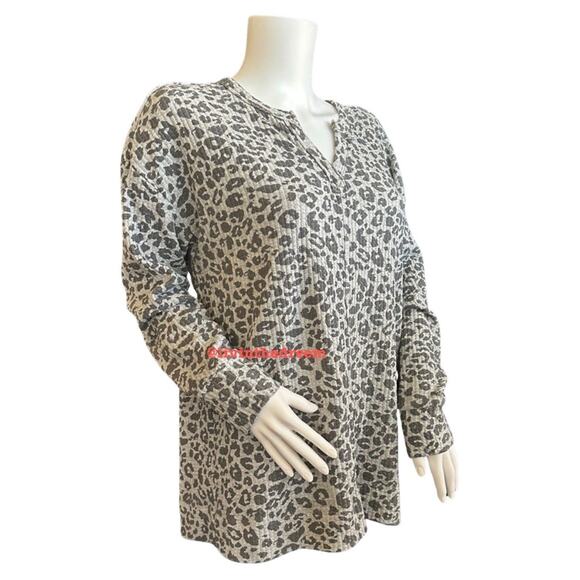 #T82 Z Supply Split Neck Thermal Top Leopard Print SZ M $69 - Picture 10 of 14